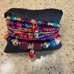 Source Unknown Multicolor Beaded Stack Bracelet with Gold Accents